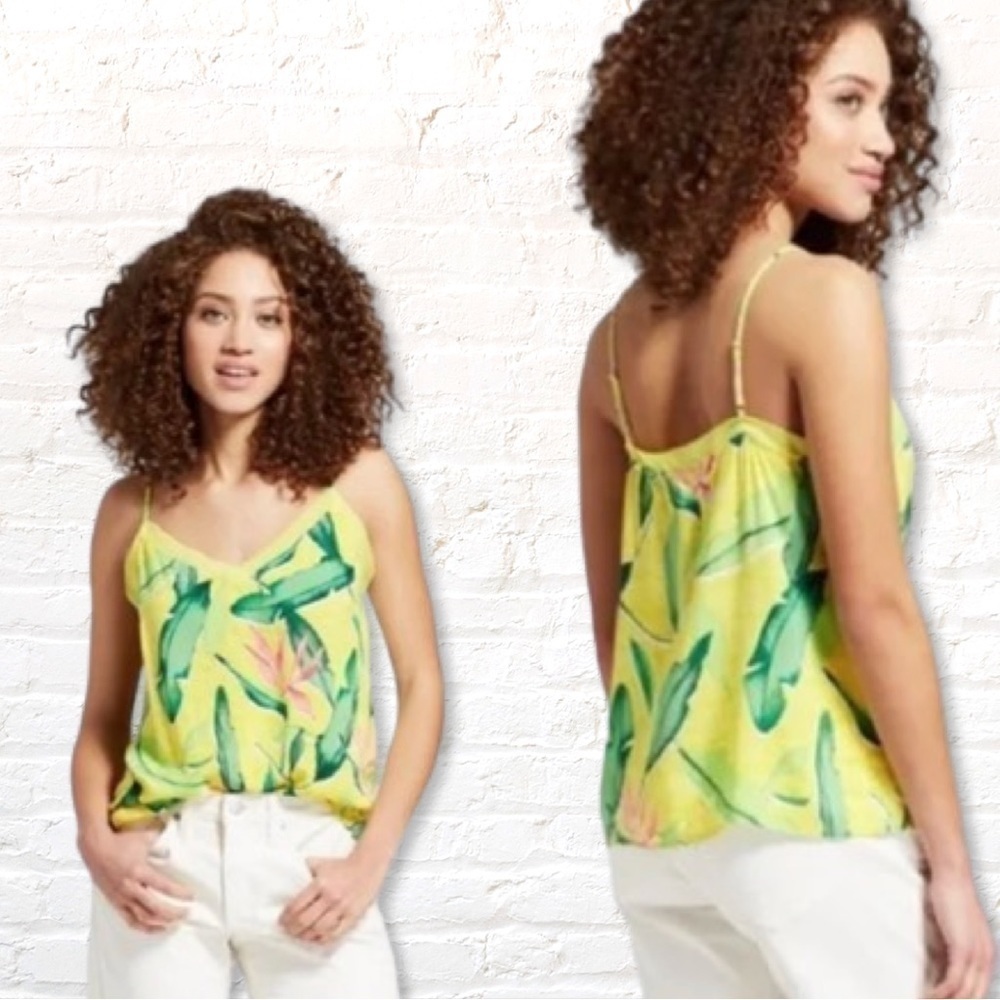 A New Day Yellow Green Tropical Floral Cami Top Size Small